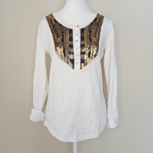 Free People Tiger Eyes Sequin Henley Top Size XS